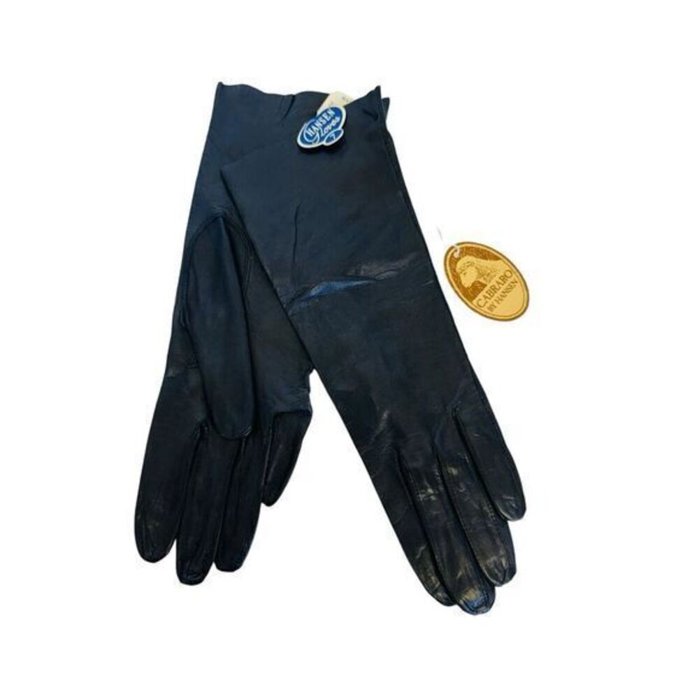 Vintage Cabraro By Hansen Leather Gloves Size 7 Navy NOS With Tags May Co. 1970